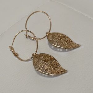 Gold Leaf Drop Dangle Earrings